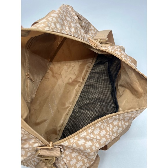 Champion Duffle Bag Beige Allover Print Logo Gym Travel Carry On - Picture 9 of 10